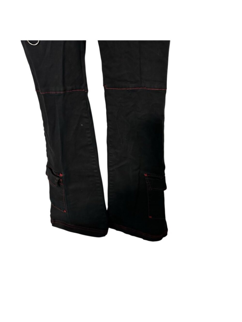 Hot Topic Black & Red Contrast Stitch Strap Flare Cargo Pants Size 5 Edgy - Picture 4 of 12